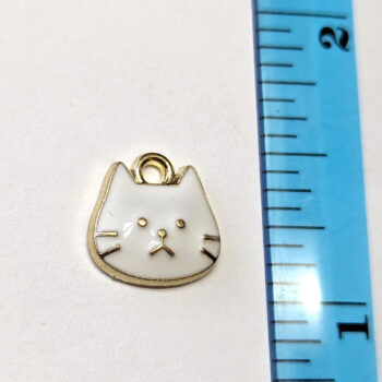 White Cat Face Enamel Charm Gold - Image 4