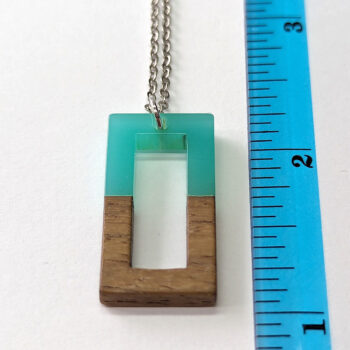 Blue Green Resin Wood Hollow Rectangle Necklace - Image 8