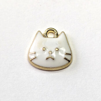 White Cat Face Enamel Charm Gold - Image 3