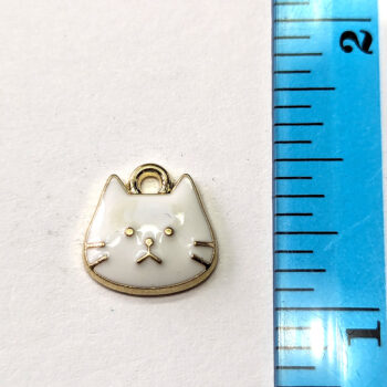 White Cat Face Enamel Charm Gold - Image 2