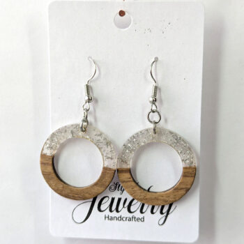 Clear Silver Leaf Resin Wood Hollow Round Hoop Earrings - Image 4