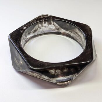 Chunky Polygon Black Clear Marble Slip-on Bangle Resin Bracelet - Image 6