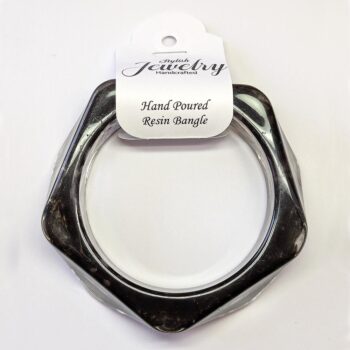 Chunky Polygon Black Clear Marble Slip-on Bangle Resin Bracelet - Image 5