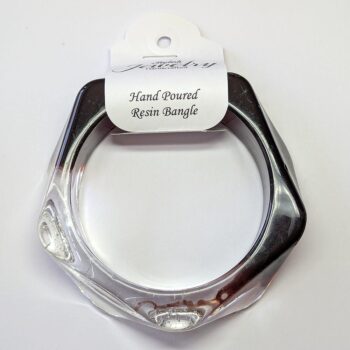 Chunky Polygon Brown Two Tone Slip-on Bangle Resin Bracelet - Image 4