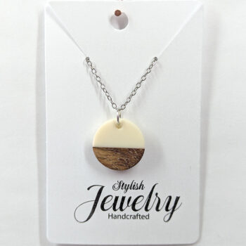 White Resin Wood Round Circle Necklace - Image 5