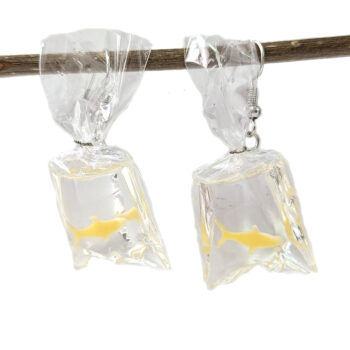 Fish in a Bag Yellow Goldfish Fish Resin Earrings