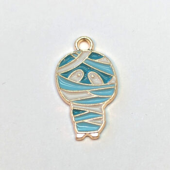 Blue Wrapped Halloween Mummy Enamel Charm Gold - Image 4