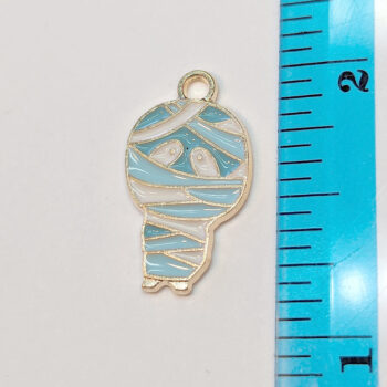 Blue Wrapped Halloween Mummy Enamel Charm Gold - Image 3