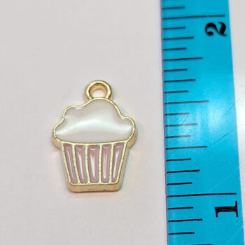 Pink White Cupcake Enamel Charm Gold - Image 2