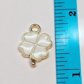 White Four Leaf Clover Enamel Charm Gold - Image 4