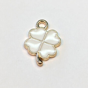 White Four Leaf Clover Enamel Charm Gold - Image 3