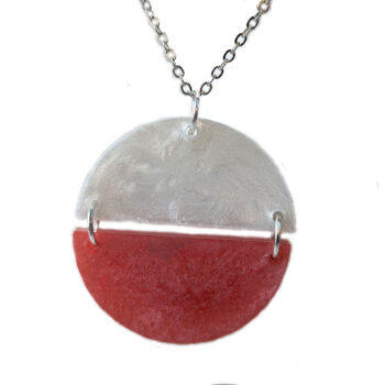 Shiny Pink and White Two Tone Half Semi Circle Resin Necklace