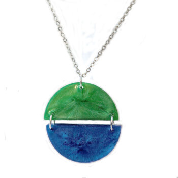 Shiny Blue and Green Two Tone Half Semi Circle Resin Necklace