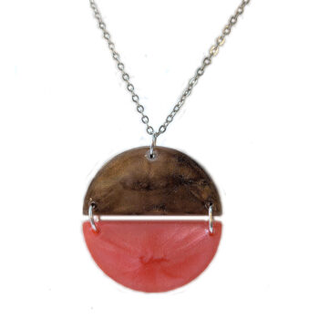 Shiny Brown and Pink Two Tone Half Semi Circle Resin Necklace