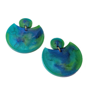 Chunky Shiny Blue Green Turquoise Marble Resin Earrings