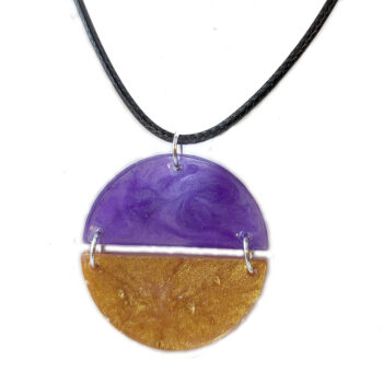 Shiny Purple and Gold Two Tone Half Semi Circle Resin Necklace