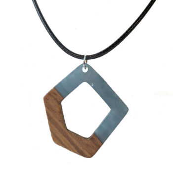 Steel Blue Resin Wood Hollow Irregular Diamond Necklace