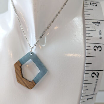 Steel Blue Resin Wood Hollow Irregular Diamond Necklace - Image 2