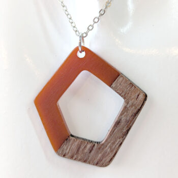 Burnt Orange Resin Wood Hollow Irregular Diamond Necklace - Image 2