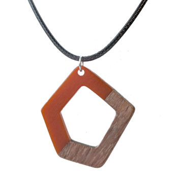 Burnt Orange Resin Wood Hollow Irregular Diamond Necklace