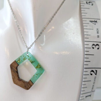 Green Gold Leaf Resin Wood Hollow Irregular Diamond Necklace - Image 4