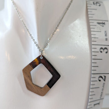 Transparent Brown Resin Wood Hollow Irregular Diamond Necklace - Image 2