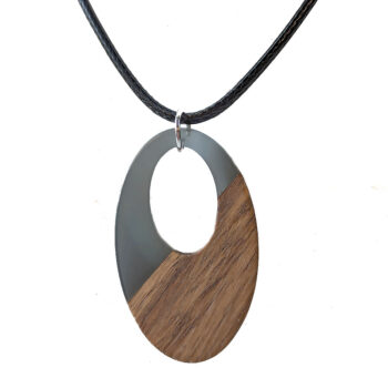 Grey Angle Resin Wood Hollow Oval Necklace