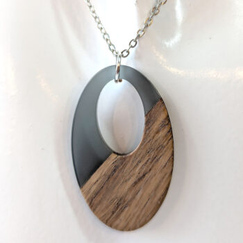 Grey Angle Resin Wood Hollow Oval Necklace - Image 5