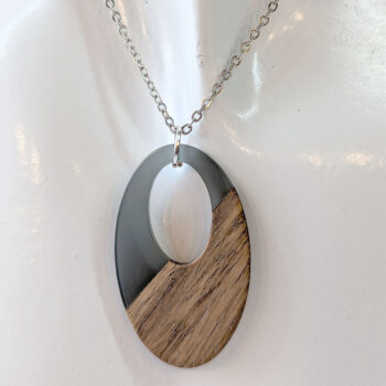 Grey Angle Resin Wood Hollow Oval Necklace - Image 4