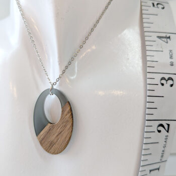 Grey Angle Resin Wood Hollow Oval Necklace - Image 3