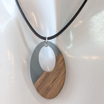 Grey Angle Resin Wood Hollow Oval Necklace - Image 2