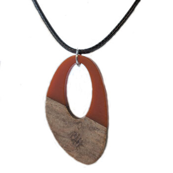 Red Resin Wood Hollow Irregular Oval Necklace