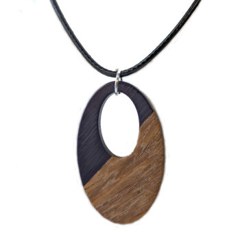 Navy Blue Angle Resin Wood Hollow Oval Necklace