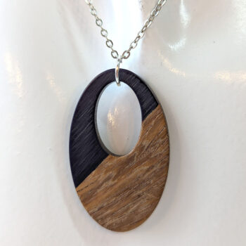 Navy Blue Angle Resin Wood Hollow Oval Necklace - Image 4