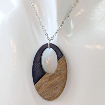 Navy Blue Angle Resin Wood Hollow Oval Necklace - Image 3