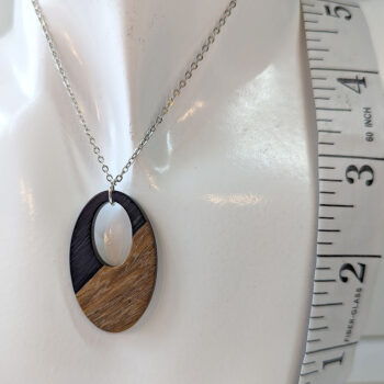 Navy Blue Angle Resin Wood Hollow Oval Necklace - Image 2