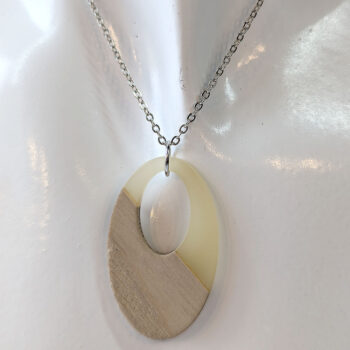 White Angle Resin Wood Hollow Oval Necklace - Image 2