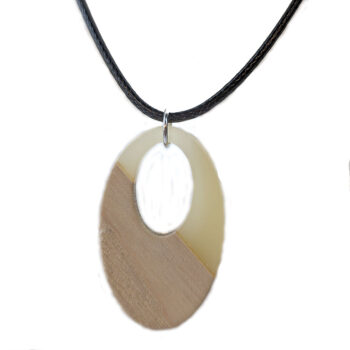 White Angle Resin Wood Hollow Oval Necklace