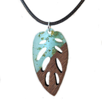 Green Gold Leaf Resin Wood Hollow Leaf Necklace