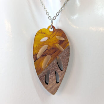 Clear Brown Marble Resin Wood Hollow Leaf Necklace - Image 4