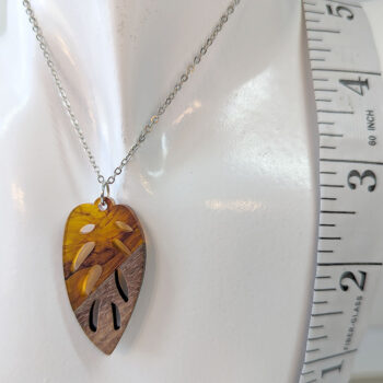 Clear Brown Marble Resin Wood Hollow Leaf Necklace - Image 2