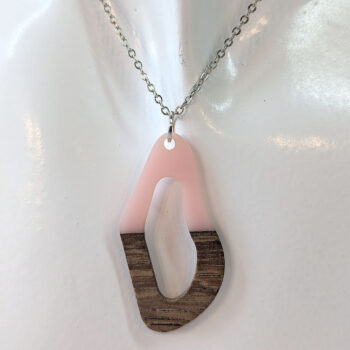 Pink Resin Wood Hollow Irregular Oval Necklace - Image 2