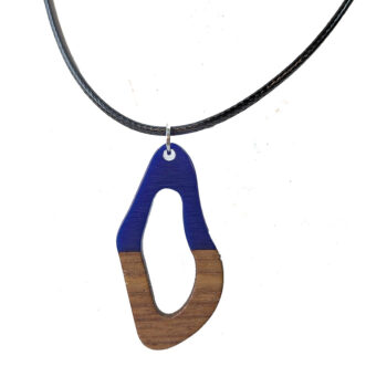 Navy Blue Resin Wood Hollow Irregular Oval Necklace