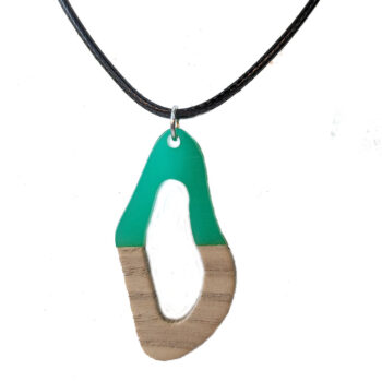 Green Resin Light Wood Hollow Irregular Oval Necklace