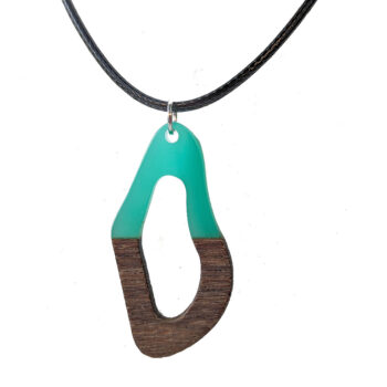 Green Resin Dark Wood Hollow Irregular Oval Necklace