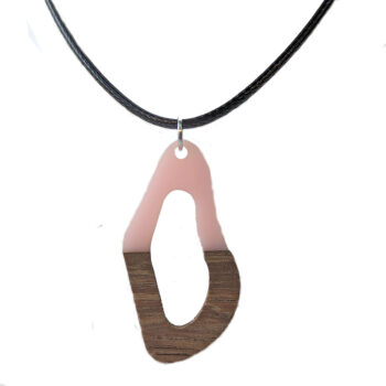 Pink Resin Wood Hollow Irregular Oval Necklace