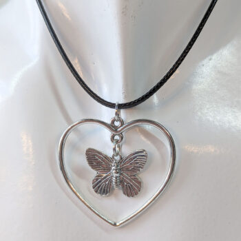 Antique Silver Hollow Heart Butterfly Necklace - Image 4