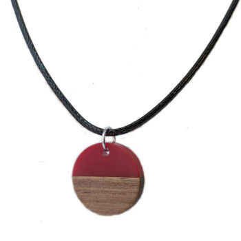 Red Resin Wood Round Circle Necklace