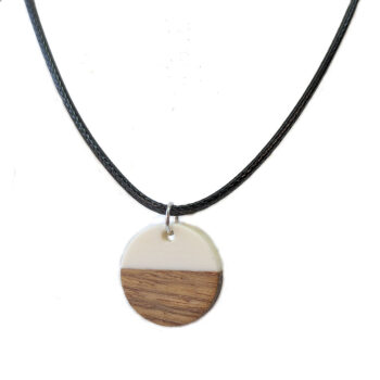 White Resin Wood Round Circle Necklace