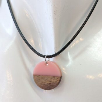 Pink Resin Wood Round Circle Necklace